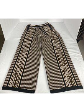 Fashion Nova Womens Black & Beige Geometric Wide-Leg Pants XL Viscose Blend